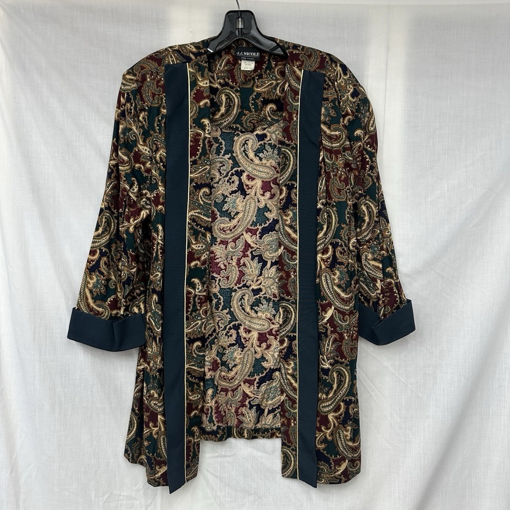 Vintage J.J. Nicole Woman's 16 Paisley Open Front Jacket Blazer USA 70s Retro